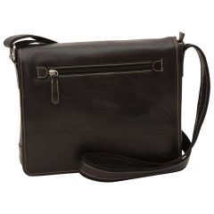 Oiled calfskin leather messenger with frontal zip closure - Black