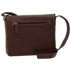 Oiled calfskin leather messenger with frontal zip closure - Dark Brown