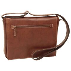 Oiled calfskin leather messenger with frontal zip closure - Chestnut