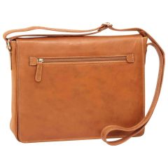 Oiled calfskin leather messenger with frontal zip closure - Brown Colonial