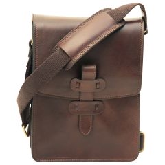 Cowhide leather messenger bag - Dark Brown