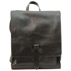 Leather backpack with buckle closure - Black