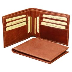 Leather bifold wallet - brown with RFID