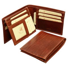 Cowhide leather bifold wallet with RFID blocking technology - Brown