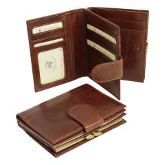 Three part leather wallet with coin pocket - Brown