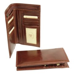 Leather wallet with zip closure - Brown