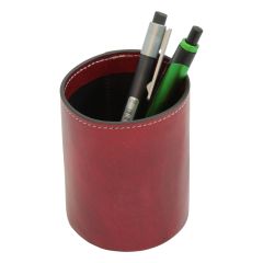 Leather pen cup - red