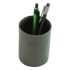 Leather pen cup - green