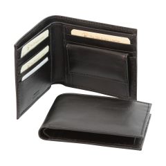 Leather wallet with coin pocket and RFID - black