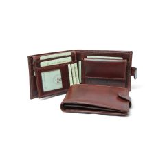 Leather Bifold Wallet internal zip pocket - Brown withRFID